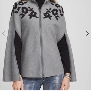 Chico’s Gray Floral Cape Sweater